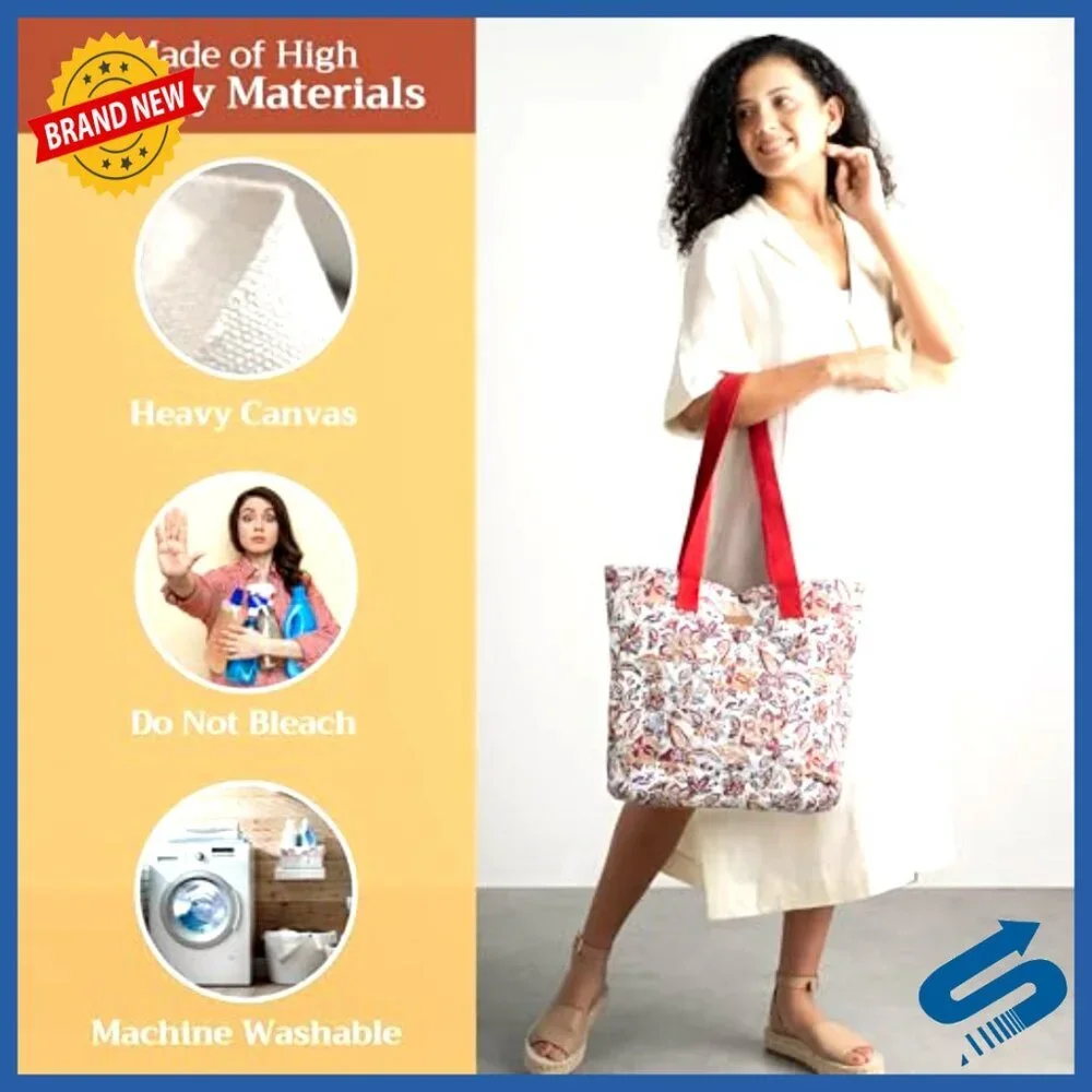 Cotton Canvas Tote Bag Reusable Shoulder Travel Shopping Elegant Minimal